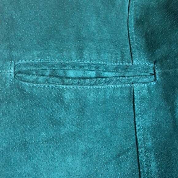 American Vintage Retro Green Suede Leather Car coat 3 Button closing size medium - Picture 9 of 13